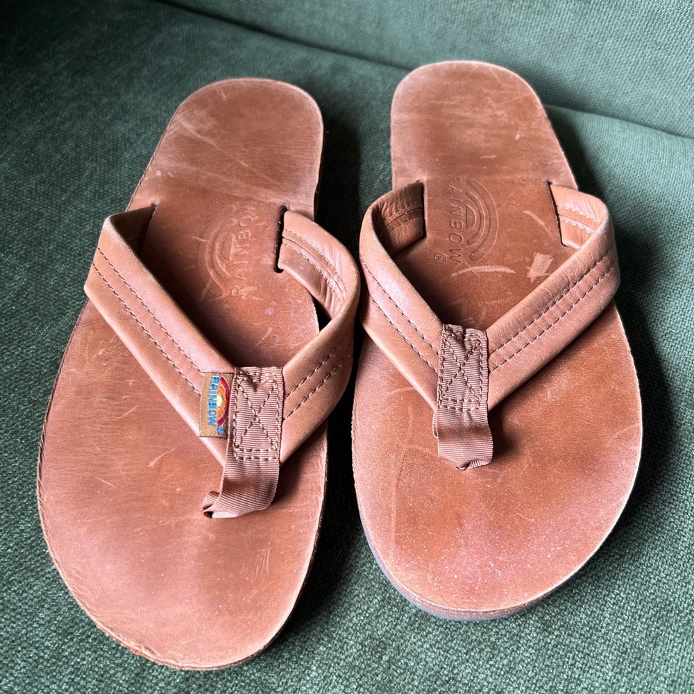 Rainbow Brown Leather Flip-Flops